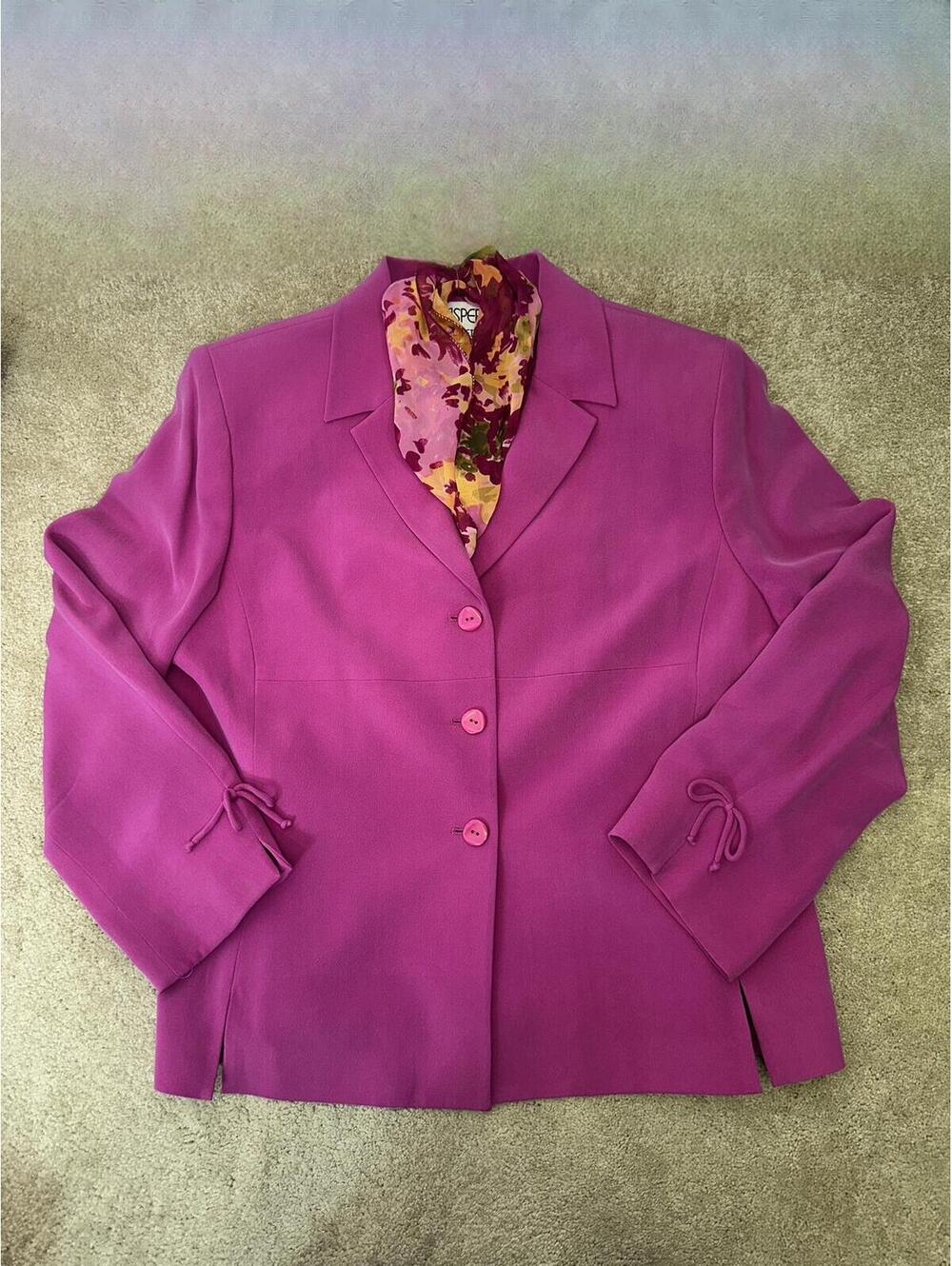 Sz 16P Kasper ASL Fuschia Pink Silk Suit Blazer Pencil Skirt Business - Picture 8 of 9